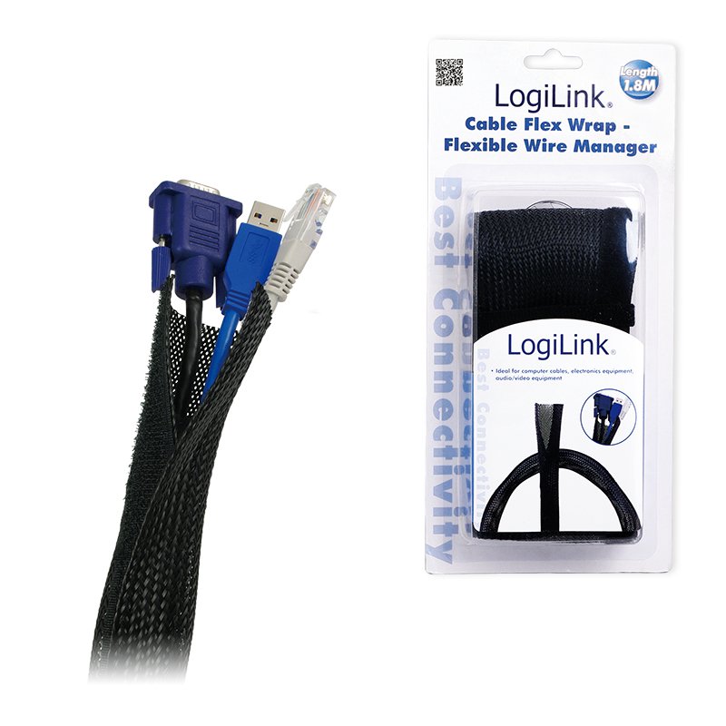 Management Kabelschlauch PET flexibel 1,8m LogiLink compatible Black