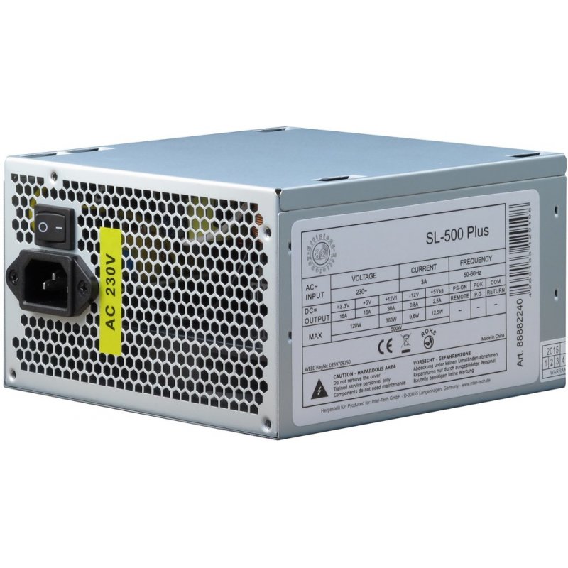 Inter-Tech SL-500 Plus power supply unit 500 W 20+4 pin ATX ATX Silver