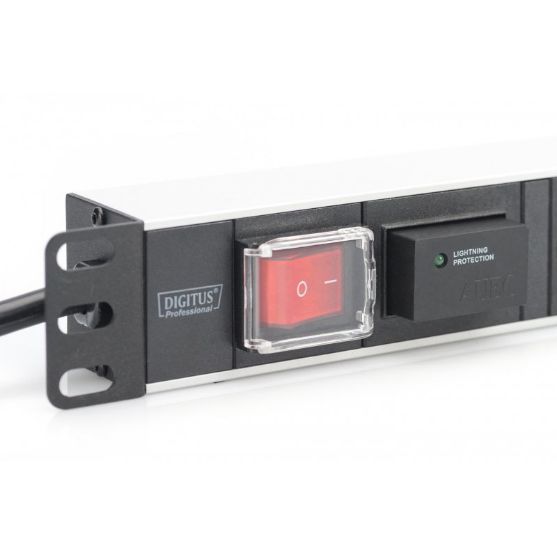 Digitus aluminum outlet strip with switch, 7 safety outlets, 2 m supply with surge protection