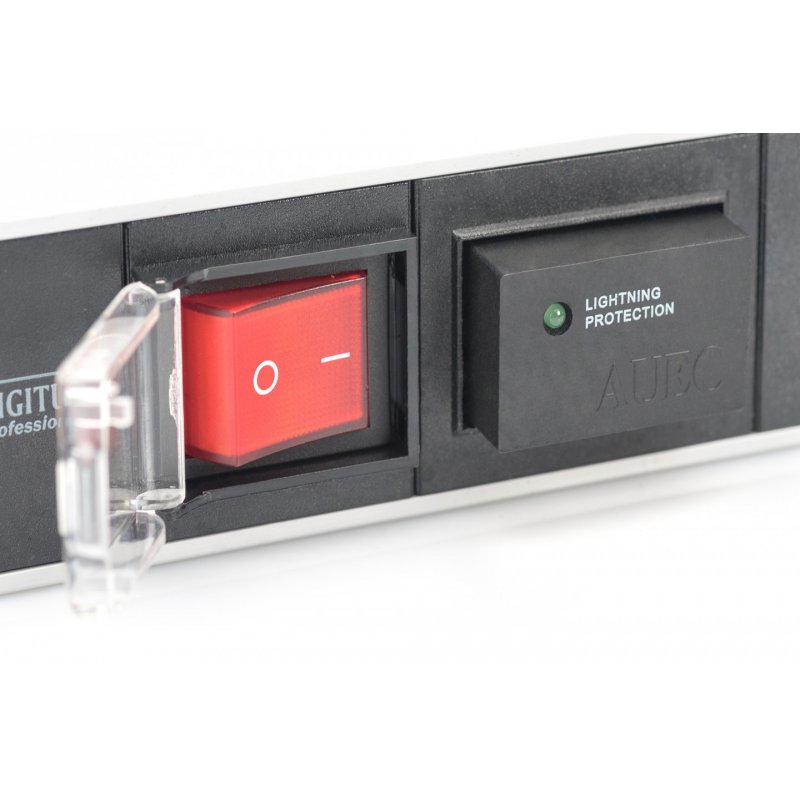 Digitus aluminum outlet strip with switch, 7 safety outlets, 2 m supply with surge protection