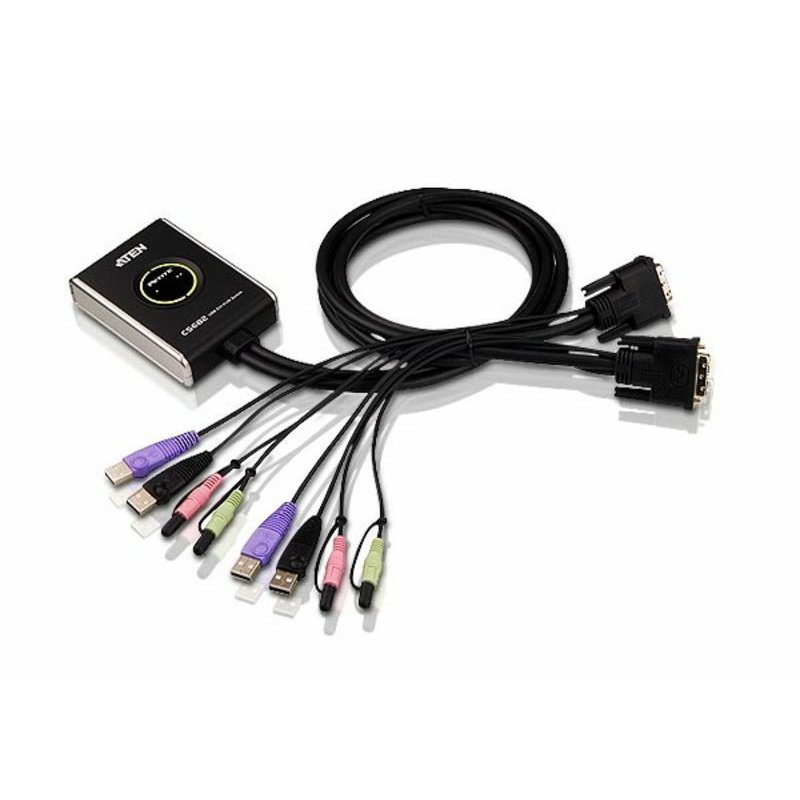 KVM Cable Switch 2-Port USB DVI KVM Switch with Audio ATEN