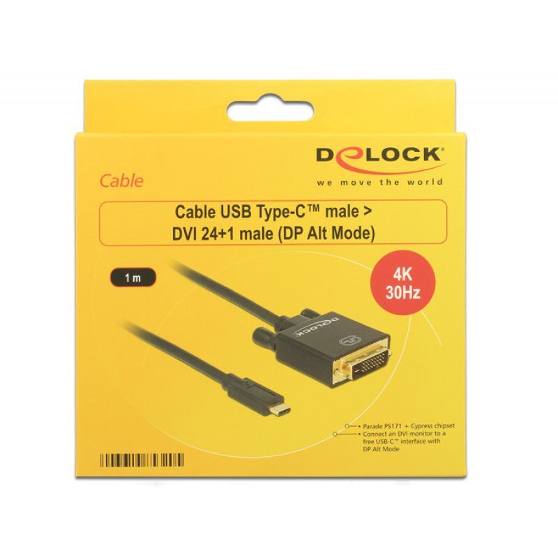 DeLOCK 1m, USB-C/DVI 24+1 adaptateur graphique USB 3840 x 2160 pixels Noir