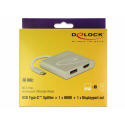 DeLOCK 87716 câble vidéo et adaptateur 0,1 m USB Type-C HDMI + DisplayPort Argent