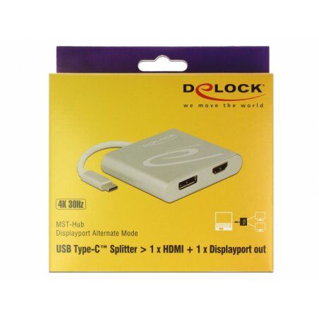 DeLOCK 87716 video cable adapter 0.1 m USB Type-C HDMI + DisplayPort Silver
