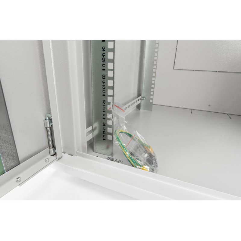 NWS Wandschrank 19" 9HE Digitus compatible 505,05x600x600 mm, Farbe Grau (RAL 7035) inkl. hinterer Profilschienen