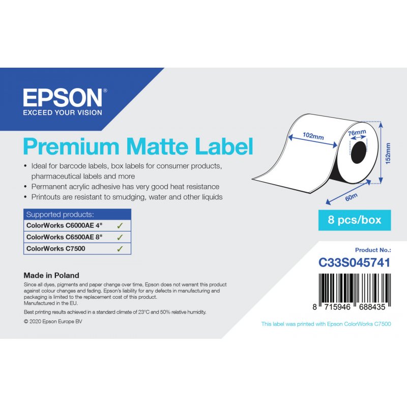 PREMIUM MATTE LABEL CONTINUOUS ROLL 102MMX60M