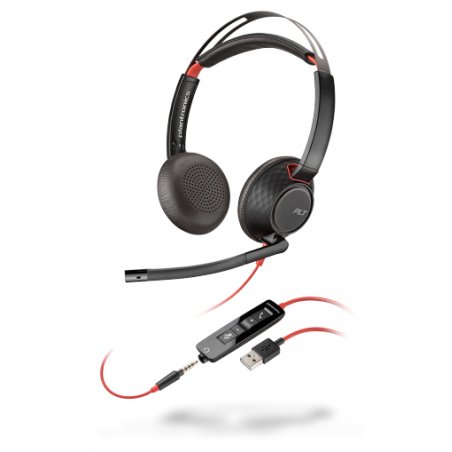 POLY Blackwire 5220 Casque Avec fil Arceau Appels/Musique USB Type-A Noir, Rouge