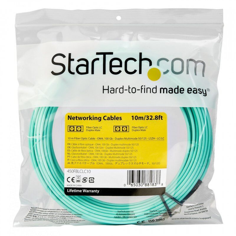 StarTech.com Câble Fibre Optique Multimode de 10m LC/UPC à LC/UPC OM4, Fibre Zipcord 50/125µm LOMMF/VCSEL, Réseaux 1