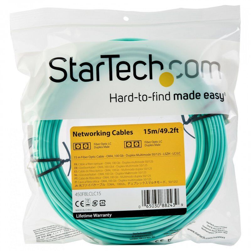 StarTech.com 15m (50ft) LC/UPC to LC/UPC OM4 Multimode Fiber Optic Cable, 50/125µm LOMMF/VCSEL Zipcord Fiber, 100G Netw