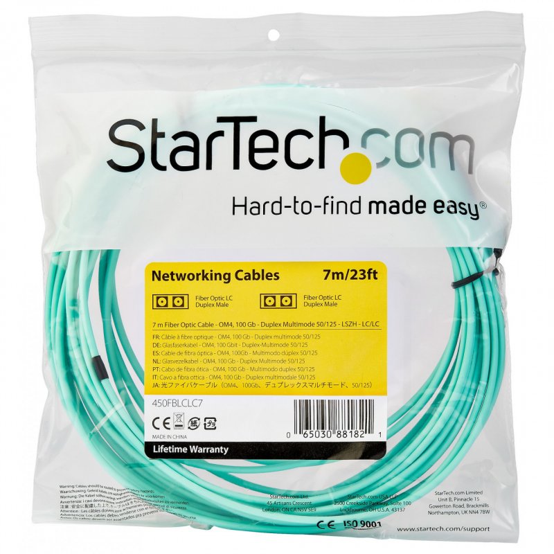 7M OM4 FIBER OPTIC PATCH CORD AQUA - LC/LC - 50/125 - 40/100GB