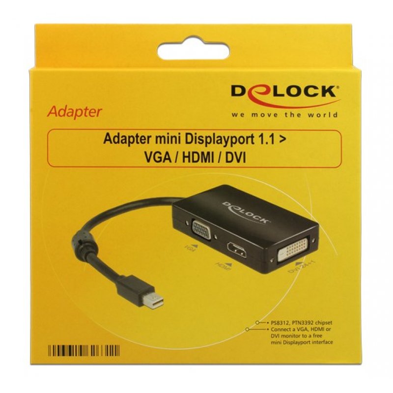 DeLOCK Delock compatible Adapter mini Displayport 1.1 male  VGA / HDMI / DVI female Passive - Videokonverter - Schwarz