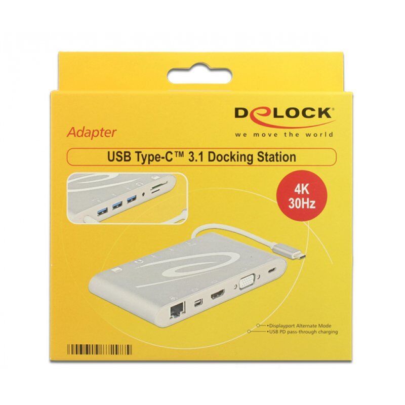 DeLOCK 87298 station d'accueil USB 3.2 Gen 1 (3.1 Gen 1) Type-C Argent