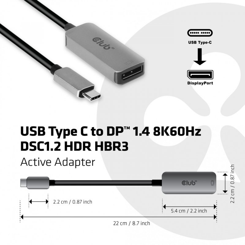 Club 3D compatible CAC-1567 - USB-/DisplayPort-Kabel - 22 cm