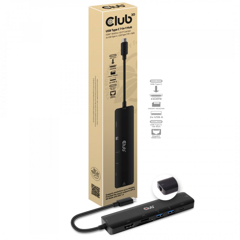 CLUB3D CSV-1592 station d'accueil USB 3.2 Gen 1 (3.1 Gen 1) Type-C Noir