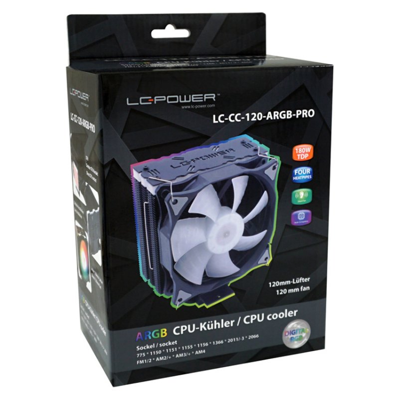 LC-Power LC-CC-120-ARGB-PRO système de refroidissement d’ordinateur Processeur Refroidisseur 12 cm Noir