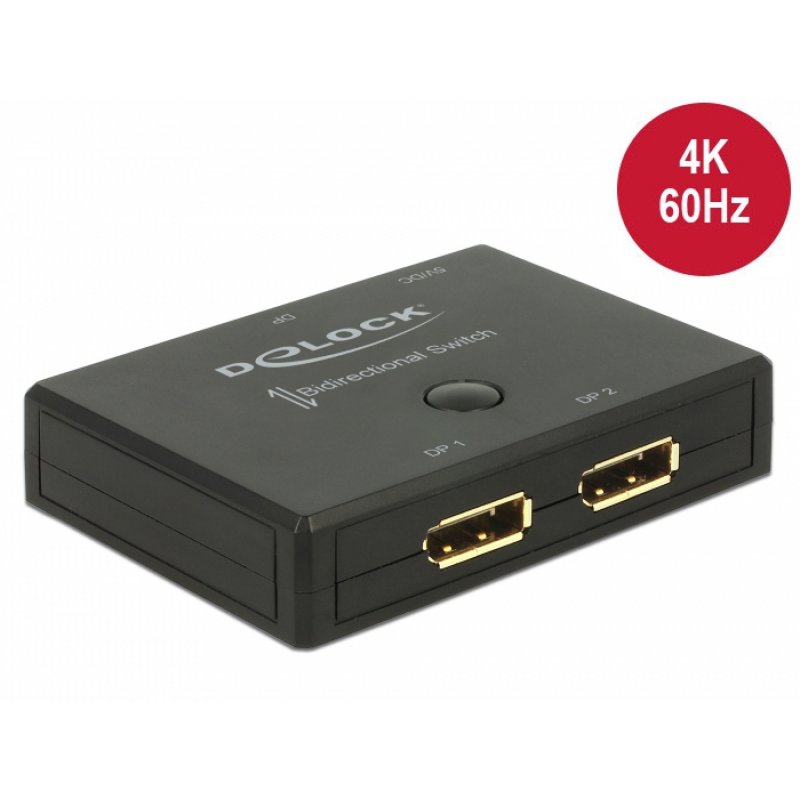 DeLock Displayport 2 - 1 Switch bidirectional 4K 60 Hz - Video-Schalter - 2 Anschlüsse