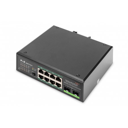 Digitus Industrial 8 Port Gigabit PoE Switch, Unmanaged, 2 Uplinks
