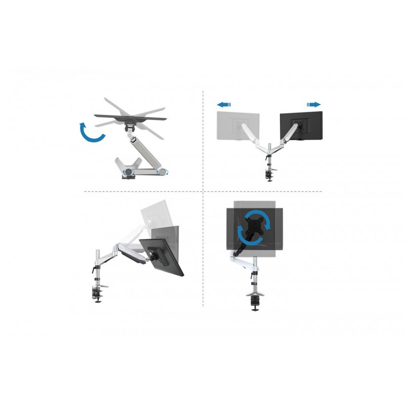Digitus Support d’écran pour moniteur unique avec ressort pneumatique et monture de bureau