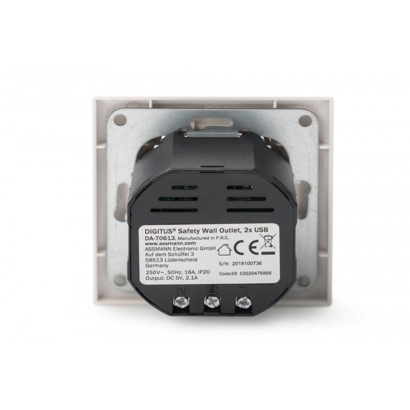 DIGITUS Sicherheits-Steckdose für Unterputzmontage - 2 USB-Ports
