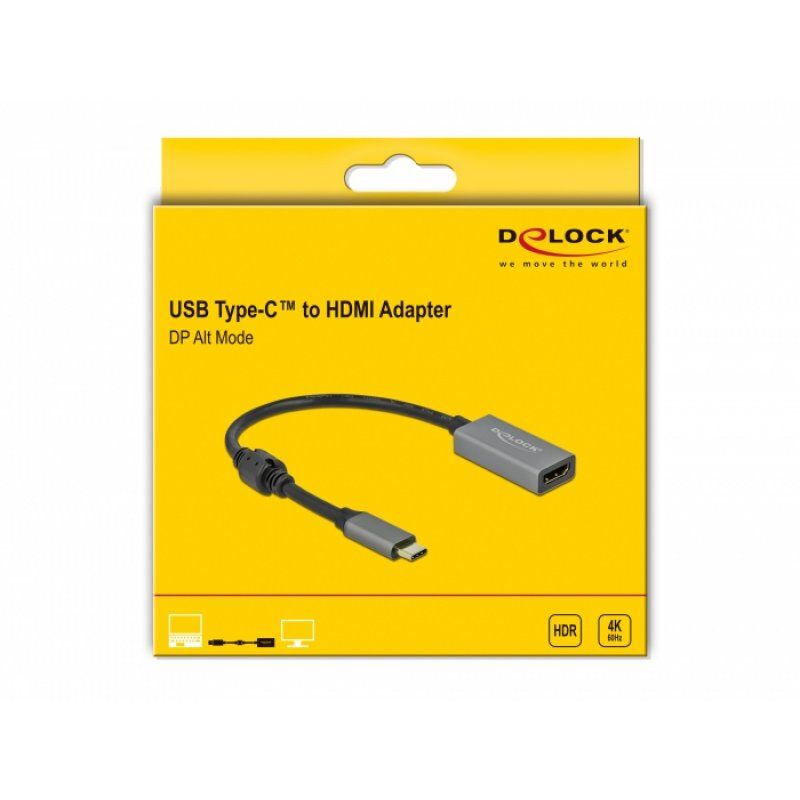 DeLOCK 66571 câble vidéo et adaptateur 0,2 m USB Type-C HDMI Type A (Standard) Noir, Gris