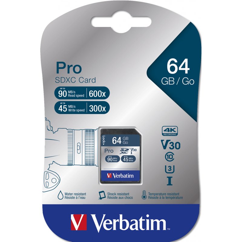 Verbatim compatible PRO - Flash-Speicherkarte - 64 GB - SDXC UHS-I