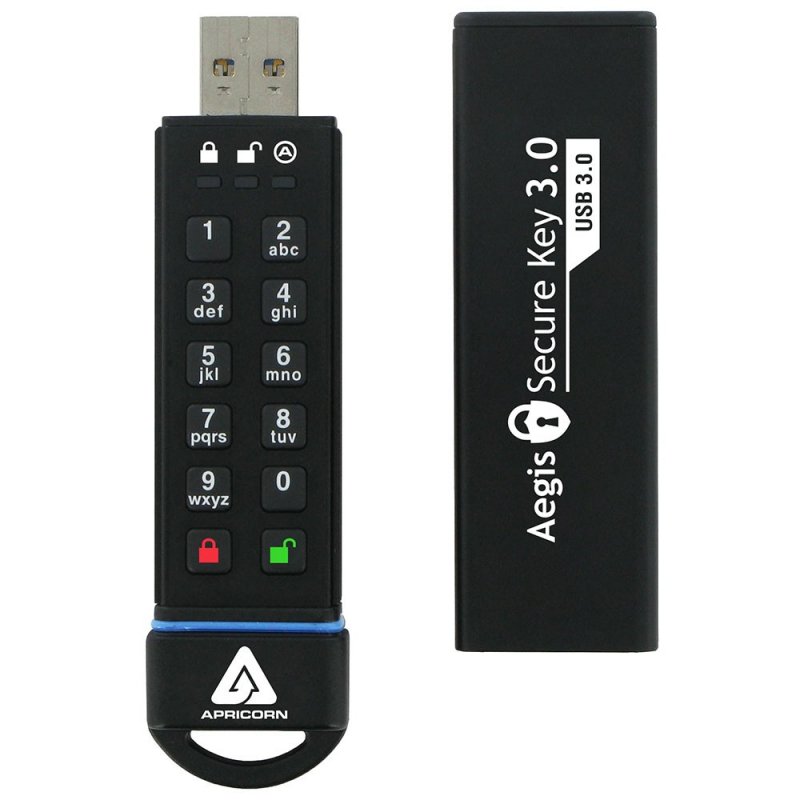 Apricorn Aegis Secure Key 3.0 lecteur USB flash 30 Go USB Type-A 3.2 Gen 1 (3.1 Gen 1) Noir