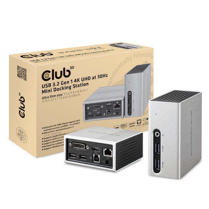 CLUB3D USB 3.2 Gen 1 4K UHD at 30Hz Mini Docking Station Ultra slim Design