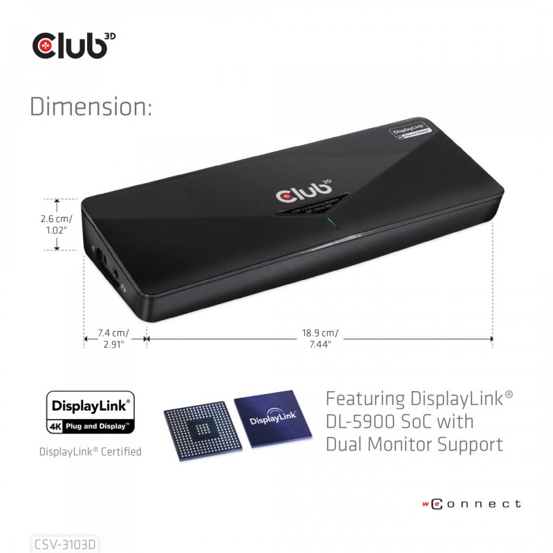 CLUB3D CSV-3103D The Club 3D Universal USB 3.1 Gen 1 UHD 4K Docking station DisplayLink™