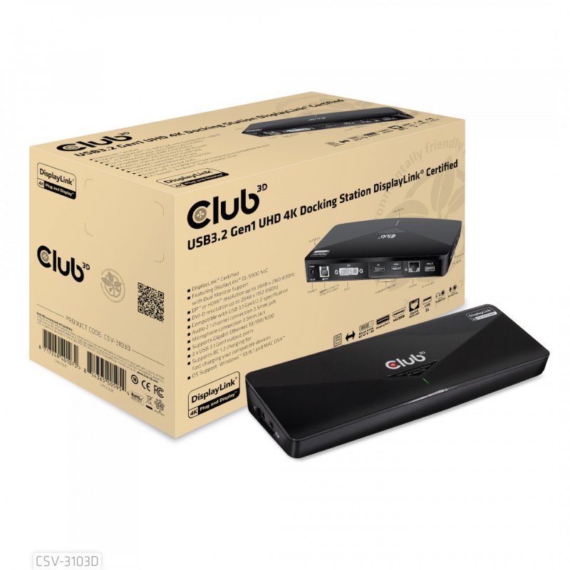 Club3D SenseVision USB 3.0 4K Docking Station - Docking Station - DVI, HDMI, DP
