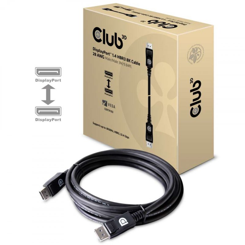 Club 3D compatible DisplayPort 1.4 HBR3 8K60Hz DSC 1.2 Kabel Stecker/Stecker - 3m
