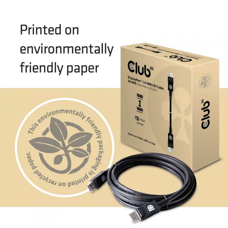Club 3D compatible DisplayPort 1.4 HBR3 8K Kabel - 3 m