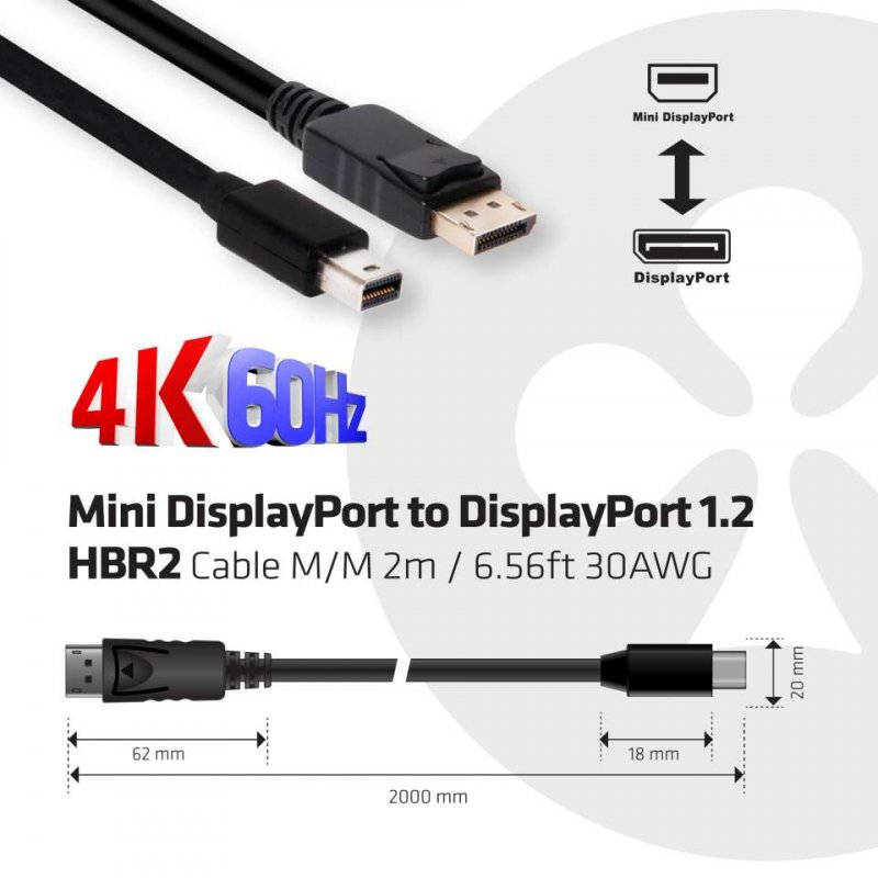 Club 3D compatible Mini DisplayPort™ auf DisplayPort™ 1.2 Kabel - 2 m