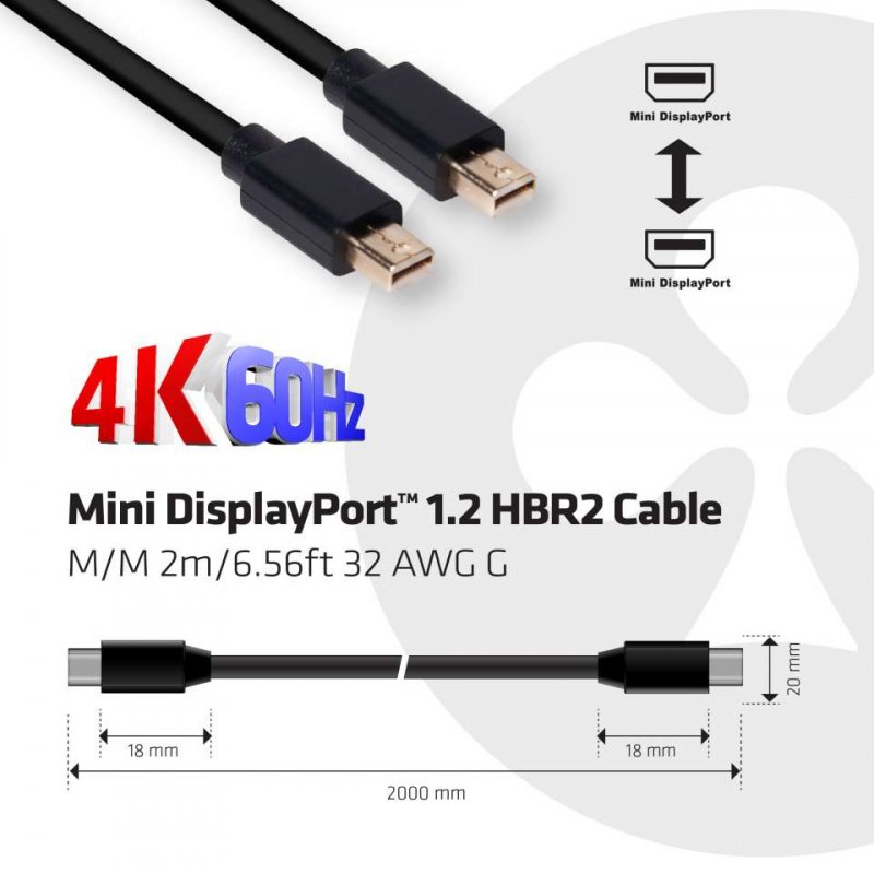 Club 3D compatible Mini DisplayPort 1.2 HBR2 Kabel - 2 m