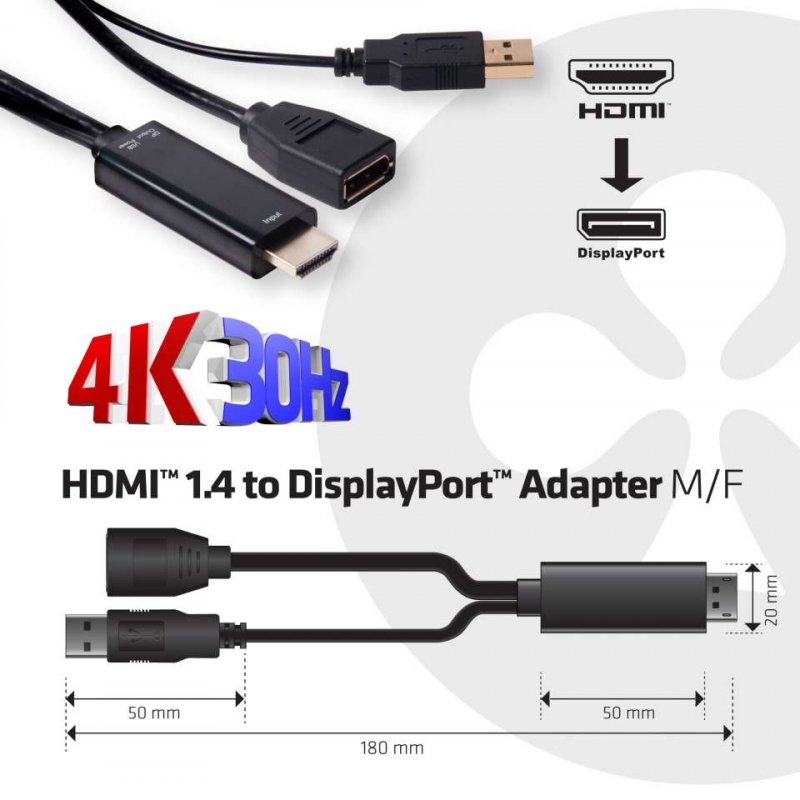 Club 3D compatible CAC-2330 - Videoanschluß - DisplayPort / HDMI - 18 cm