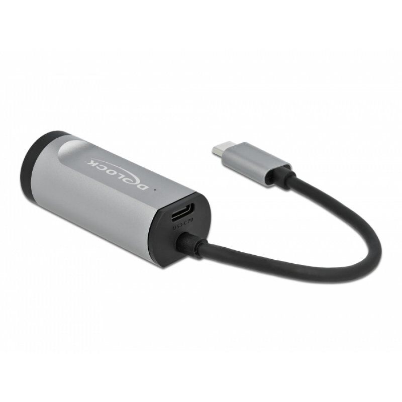 KAB USB-C (ST)  Gigabit LAN RJ45 (BU) Power Delivery bis zu 1000Mbps Kabellänge 15cm DeLOCK Black Grey