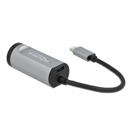 KAB USB-C (ST)  Gigabit LAN RJ45 (BU) Power Delivery bis zu 1000Mbps Kabellänge 15cm DeLOCK Black Grey