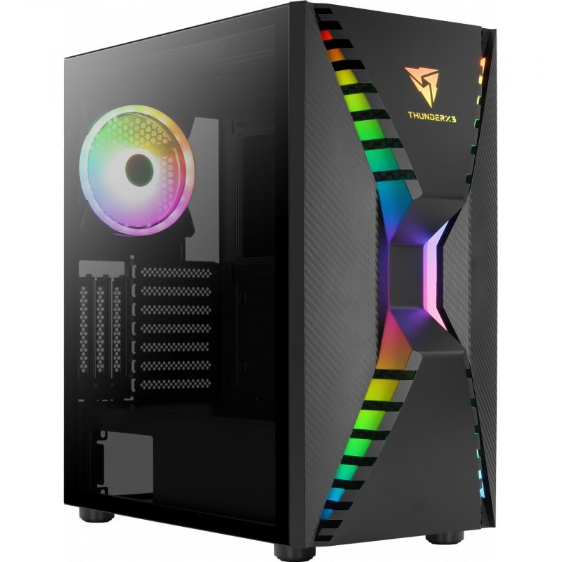 Aerocool ThunderX3 CRONUSBK, Boîtier de Jeu EATX, Ventilateur ARGB, Verre Trempé