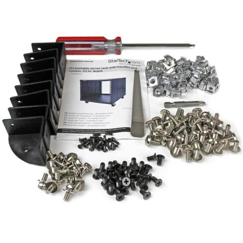 StarTech.com 4-Post 9U Mobile Open Frame Server Rack, Four Post Network Rack with Wheels, 19" Rolling Rack for Home/Offi