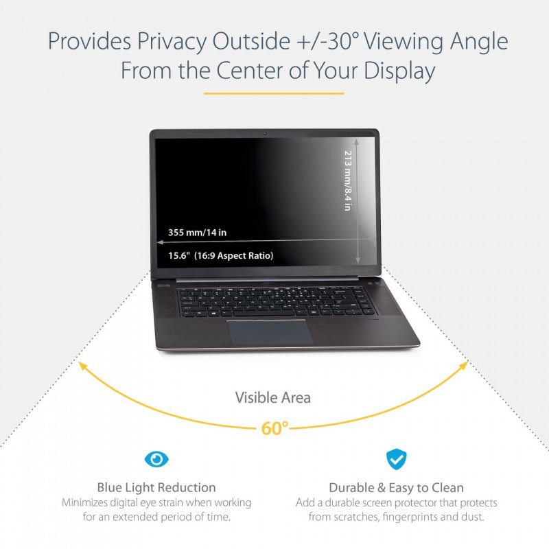 StarTech.com Écran de confidentialité pour ordinateur portable 15,6" - Filtre de sécurité magnétique amovible pour 