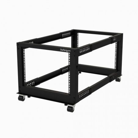 StarTech.com 4-Post 8U Mobile Open Frame Server Rack, Four Post 19in Network Rack with Wheels, Small Rolling Rack with A