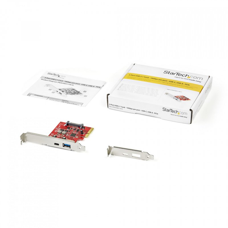 StarTech.com Carte PCIe à 2 ports - USB-A et USB-C, 10 Gbps - Adaptateur de carte contrôleur hôte PCI Express Type C 