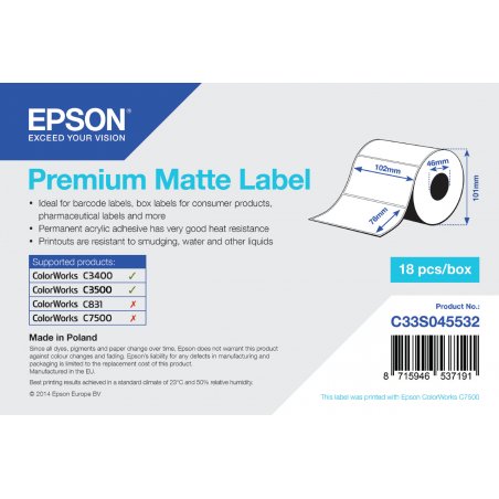 PREMIUM MATTE LABEL DIE-CUT PREM102MM X 76MM 440 LABELS