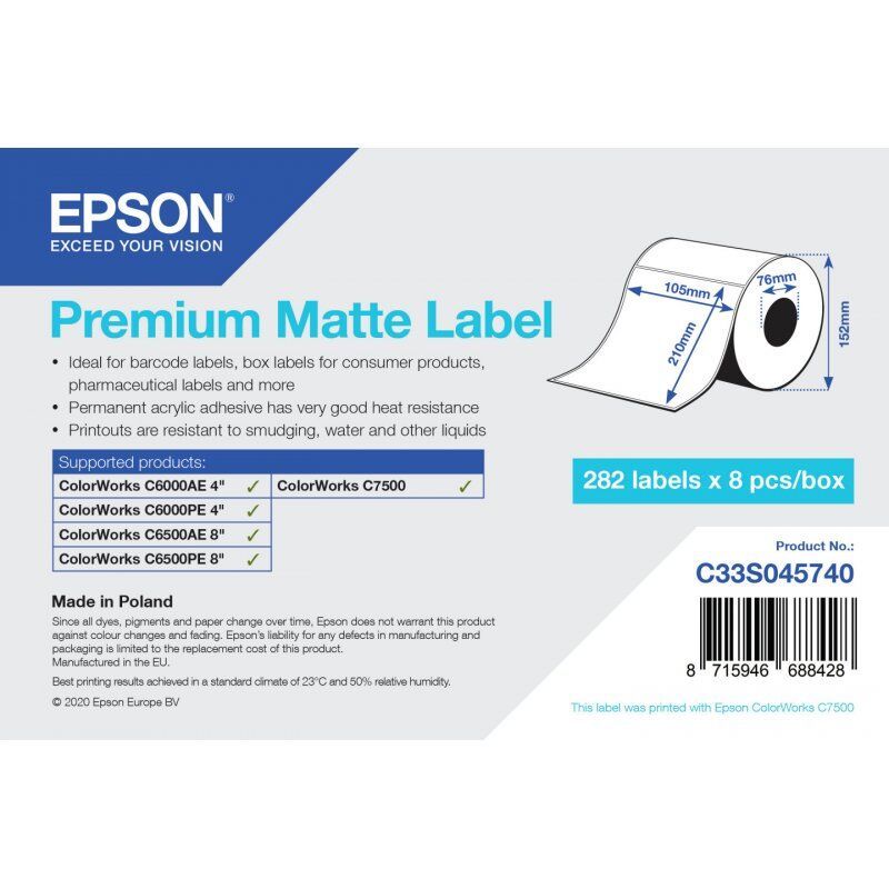 PREMIUM MATTE LABEL DIE-CUTROLL 105MMX210MM 282 LABELS