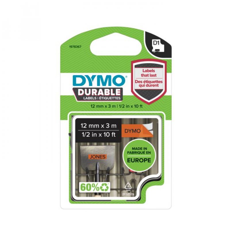 DYMO D1 - Durable Étiquettes - noir na laranja - 12mm x 3m