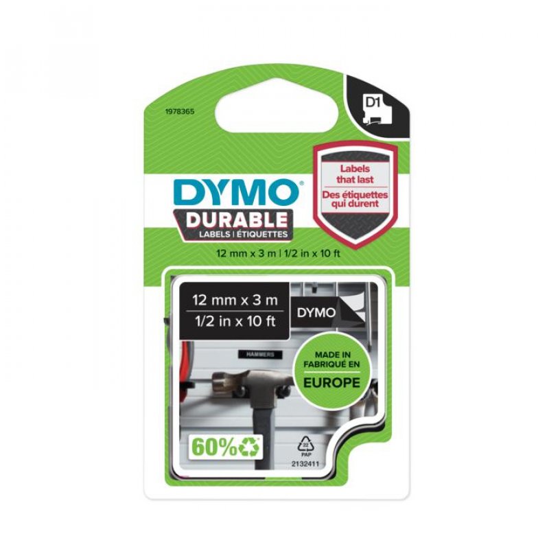 DYMO D1 Durable 12mm x 3M WH/BK