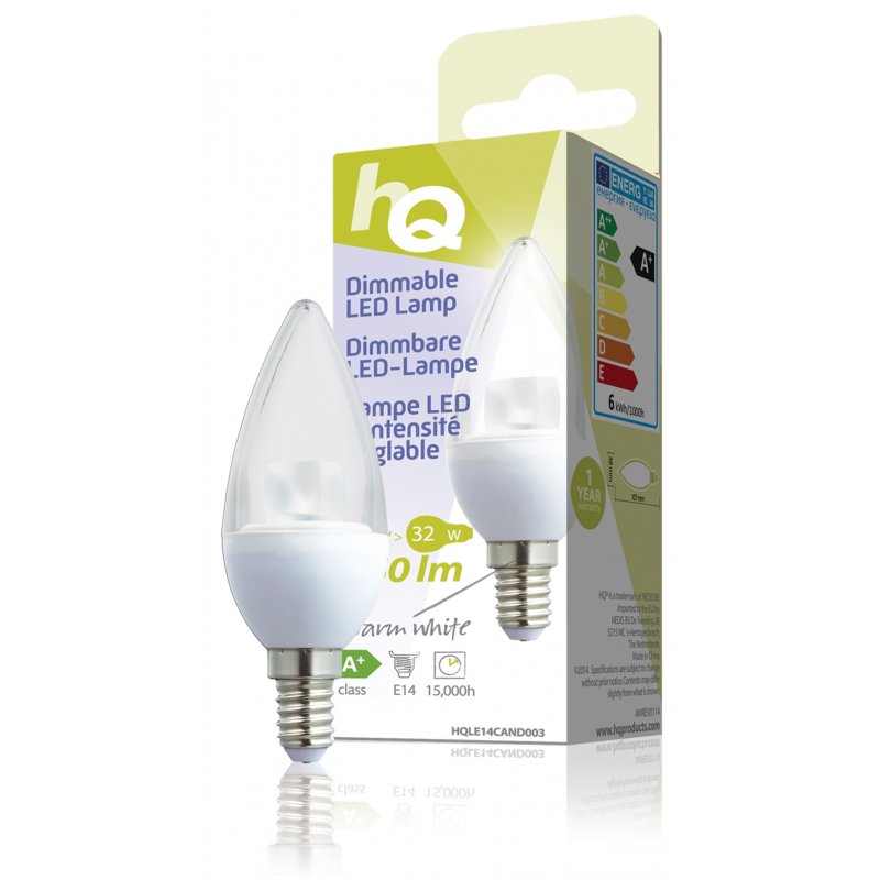 Ampoule bougie LED réglable HQ compatible E14 5,5W 350lm (Température Couleur 2700 K)