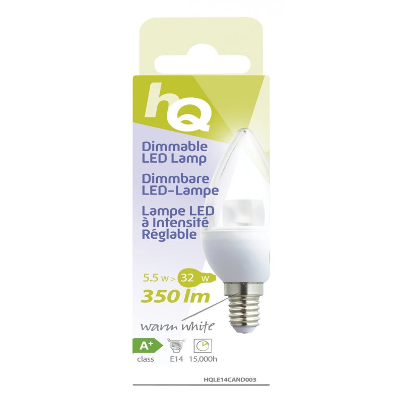 Ampoule bougie LED réglable HQ compatible E14 5,5W 350lm (Température Couleur 2700 K)