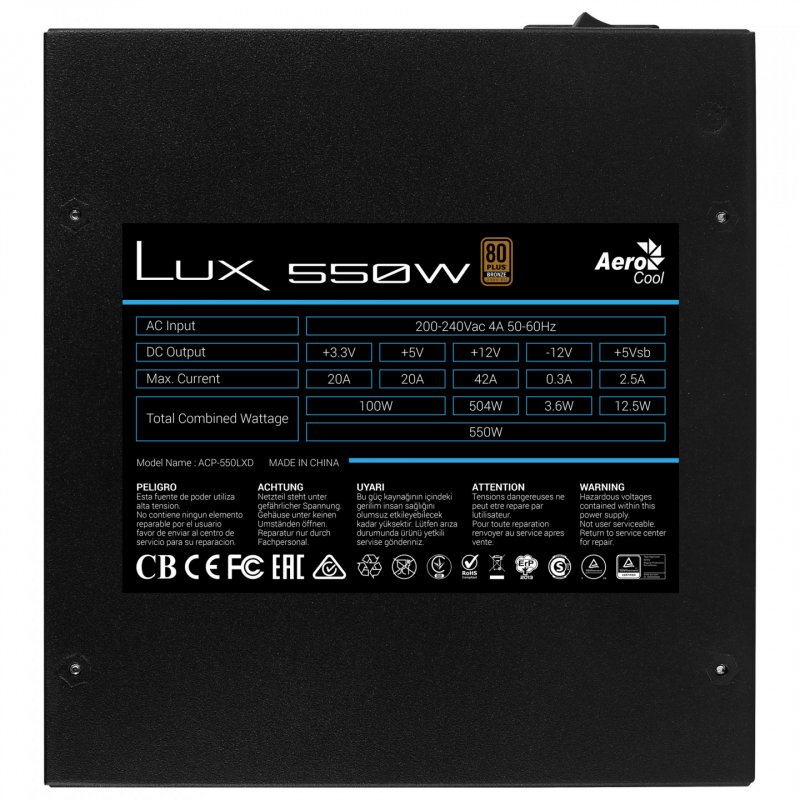 Alimentation ATX AeroCool compatible Lux 550W
