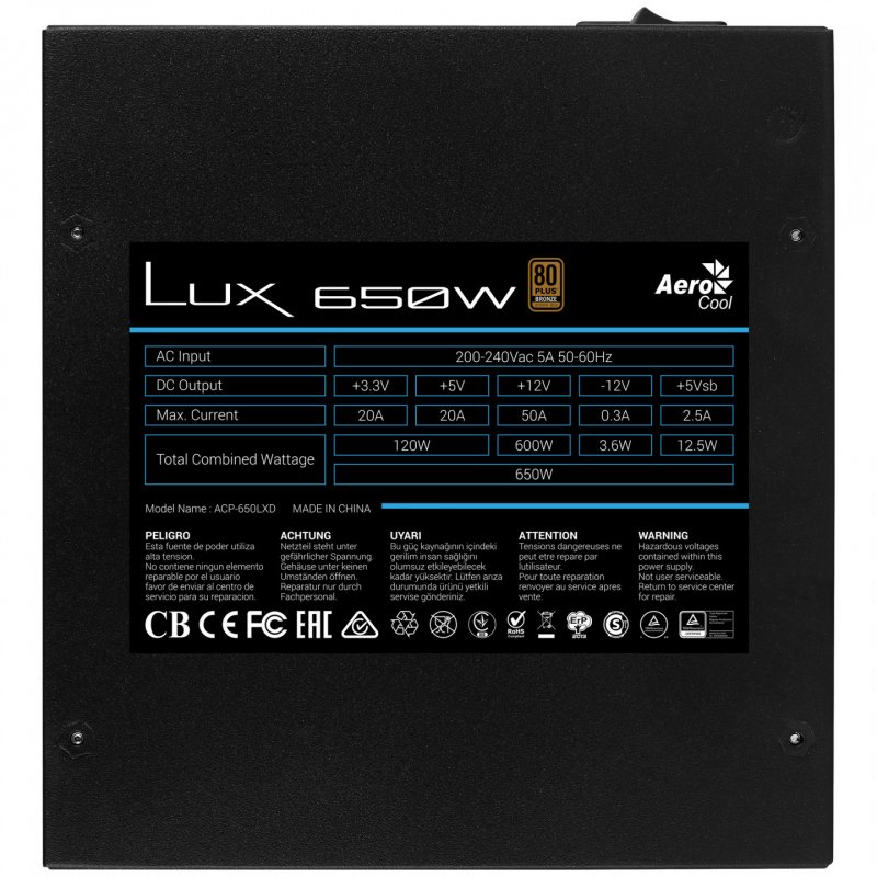 Alimentation ATX AeroCool compatible Lux 650W