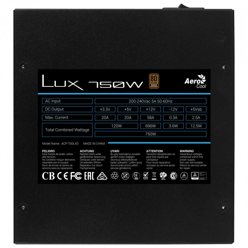 Alimentation ATX AeroCool compatible Lux 750W